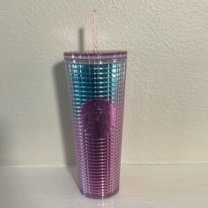 Starbucks 2021 Pink & Blue Grid Tumbler 24oz #011122917 Iridescent NWT